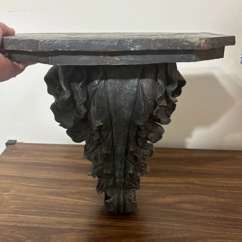Vintage Style Wall Shelf Bronze Finish Leaf Design Home Decor Accent